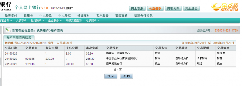 9月29日惠州鵬達白鐵匯款230元至農(nóng)行卡